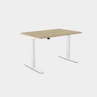 Zoom Single Height Adjust Desk - Top With Alu Portals, 1400 x 800mm - Urban Oak / White Frame