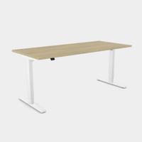 Zoom Single Height Adjust Desk - Top With Alu Portals, 1600 x 800mm - Urban Oak / White Frame