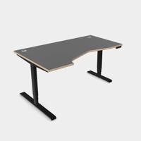 Leap Crescent Desk, K Top With Portals with edging, 1600 x 1000 , Left Hand, Graphite / Black Frame