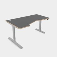 Leap Crescent Desk, K Top With Portals with edging, 1600 x 1000 , Left Hand, Graphite / Silver Frame