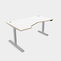 Leap Crescent Desk, K Top With Portals with edging, 1600 x 1000 , Left Hand, White / Silver Frame
