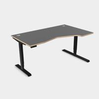 Leap Crescent Desk, K Top With Portals with edging, 1600 x 1000 , Right Hand, Graphite / Black Frame