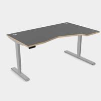 Leap Crescent Desk, K Top With Portals with edging, 1600 x 1000 , Right Hand, Graphite / Silver Frame