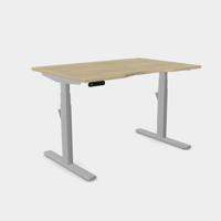 Leap Single Desk Top With Scallop, 1400 x 800mm - Urban Oak / Silver Frame