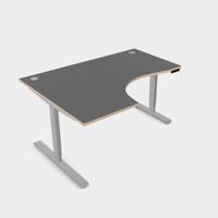 Leap Crescent Desk, Top With Portals with PLY edging, 1600 x 1200 , Left Hand, Graphite / Silver Frame