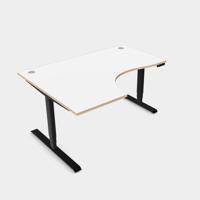 Leap Crescent Desk, Top With Portals with PLY edging, 1600 x 1200 , Left Hand, White / Black Frame