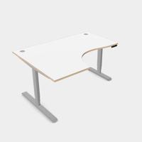 Leap Crescent Desk, Top With Portals with PLY edging, 1600 x 1200 , Left Hand, White / Silver Frame
