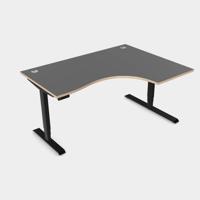 Leap Crescent Desk, Top With Portals with PLY edging, 1600 x 1200 , Right Hand, Graphite / Black Frame