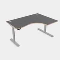 Leap Crescent Desk, Top With Portals with PLY edging, 1600 x 1200 , Right Hand, Graphite / Silver Frame