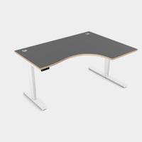 Leap Crescent Desk, Top With Portals with PLY edging, 1600 x 1200 , Right Hand, Graphite / White Frame