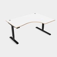 Leap Crescent Desk, Top With Portals with PLY edging, 1600 x 1200 , Right Hand, White / Black Frame