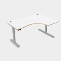 Leap Crescent Desk, Top With Portals with PLY edging, 1600 x 1200 , Right Hand, White / Silver Frame