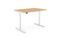 RoundE Height Adjust Desk - Top With Alu Portals, 1200 x 800mm - Beech / White Frame