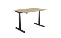 RoundE Height Adjust Desk - Top With Alu Portals, 1200 x 800mm - Urban Oak / Black Frame