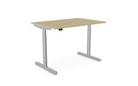 RoundE Height Adjust Desk - Top With Alu Portals, 1200 x 800mm - Urban Oak / Silver Frame