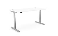 RoundE Height Adjust Desk - Top With Alu Portals, 1600 x 800mm - White / Silver Frame