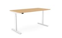 RoundE Height Adjust Desk - Top With Alu Portals, 1800 x 800mm - Beech / White Frame