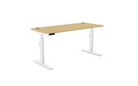 Leap Single Height Adjust Desk 1600 x 700mm - Rectangular Bamboo top / White Frame