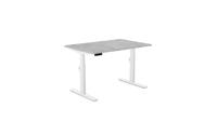 Zoom Single Height Adjust Desk -  Top With Black Portals, 1200 x 800 x 18mm - Chicago Concrete / White Frame