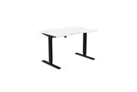 Zoom Single Height Adjust Desk -  Top With White Portals, 1200 x 800 x 18mm - White Marble / Black Frame