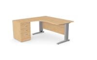 Komo Metal Leg 1600/800 x 1200/600mm L/H Crescent - Beech  SLV with Desk High Ped