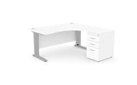 Komo Metal Leg 1600/800 x 1200/600mm R/H Crescent - White  SLV with Desk High Ped