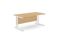 Ashford Twin Bar Metal Leg 1600mm x 800mm Straight Desk - White Leg / Beech Top
