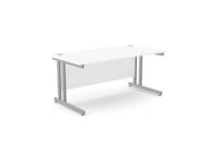 Ashford Twin Bar Metal Leg 1600mm x 800mm Straight Desk - White/SLV