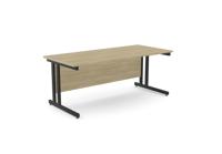 Ashford Twin Bar Metal Leg 1800mm x 800mm Straight Desk - Black Leg / Urban Oak Top
