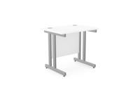 Ashford Twin Bar Metal Leg 800mm x 600mm Straight Desk - White/SLV