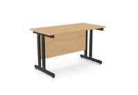 Ashford Twin Bar Metal Leg 1200mm x 600mm Straight Desk - Black Leg / Beech Top