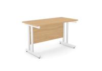 Ashford Twin Bar Metal Leg 1200mm x 600mm Straight Desk - White Leg / Beech Top
