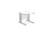 Ashford Twin Bar Metal Leg 800mm x 800mm Straight Desk - White/SLV