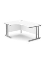 Ashford Twin Bar Metal Leg 1600/800 x 1200/600mm L/H Crescent - Silver Leg / White Top