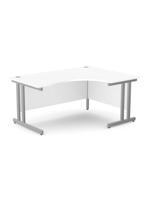 Ashford Twin Bar Metal Leg 1600/800 x 1200/600mm R/H Crescent - Silver Leg / White Top