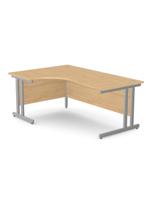 Ashford Twin Bar Metal Leg 1800/800 x 1200/600mm L/H Crescent - Silver Leg / Beech Top