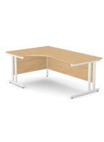 Ashford Twin Bar Metal Leg 1800/800 x 1200/600mm L/H Crescent - White Leg / Beech Top