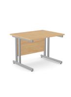 Ashford Twin Bar Metal Leg 1000mm x 800mm Straight Desk - Silver Leg / Beech Top