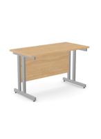 Ashford Twin Bar Metal Leg 1200mm x 600mm Straight Desk - Silver Leg / Beech Top