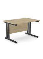 Ashford Twin Bar Metal Leg 1200mm x 800mm Straight Desk - Black Leg / Urban Oak Top