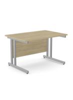 Ashford Twin Bar Metal Leg 1200mm x 800mm Straight Desk - Silver Leg / Urban Oak Top