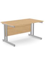 Ashford Twin Bar Metal Leg 1400mm x 800mm Straight Desk - Silver Leg / Beech Top