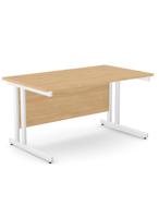 Ashford Twin Bar Metal Leg 1400mm x 800mm Straight Desk - White Leg / Beech Top
