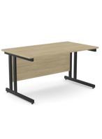 Ashford Twin Bar Metal Leg 1400mm x 800mm Straight Desk - Black Leg / Urban Oak Top
