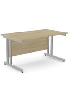 Ashford Twin Bar Metal Leg 1400mm x 800mm Straight Desk - Silver Leg / Urban Oak Top