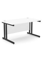 Ashford Twin Bar Metal Leg 1400mm x 800mm Straight Desk - Black Leg / White Top