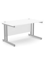 Ashford Twin Bar Metal Leg 1400mm x 800mm Straight Desk - Silver Leg / White Top