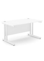 Ashford Twin Bar Metal Leg 1400mm x 800mm Straight Desk - White Leg / White Top