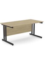Ashford Twin Bar Metal Leg 1600mm x 800mm Straight Desk - Black Leg / Urban Oak Top