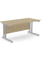 Ashford Twin Bar Metal Leg 1600mm x 800mm Straight Desk - Silver Leg / Urban Oak Top